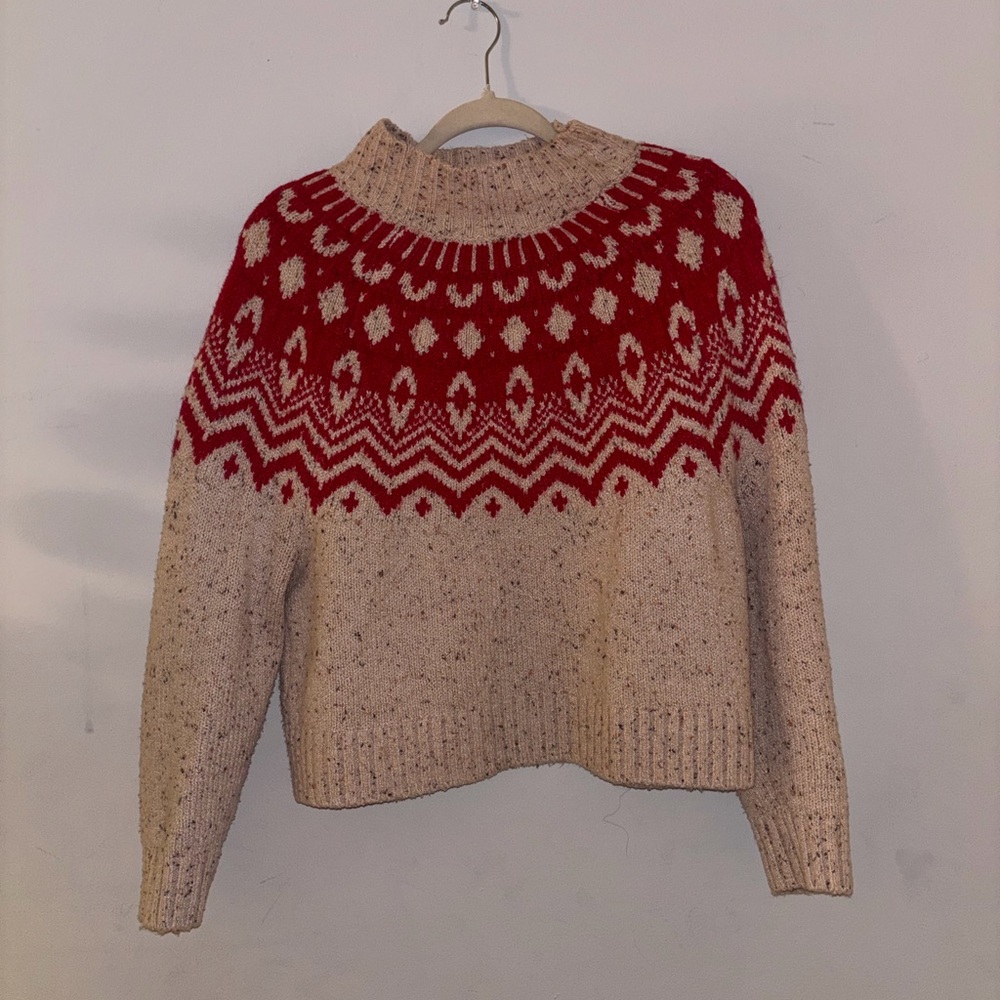 Old Navy Red and Cream Turtleneck Sweater